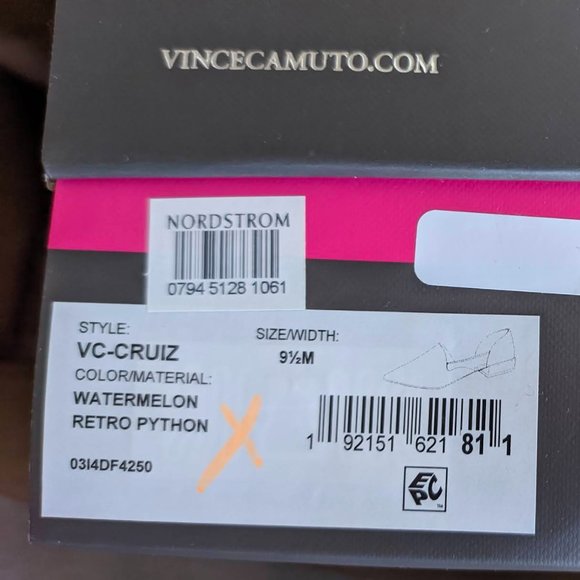 NWB Vince Camuto Cruiz Watermelon Python Flats 9.5 - Picture 6 of 6